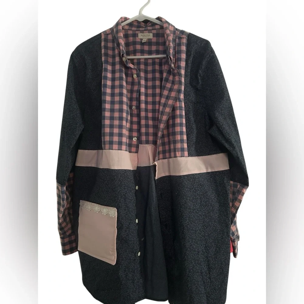 Upcycled Pink and Blue Shirt/Duster - Picture 2 of 6